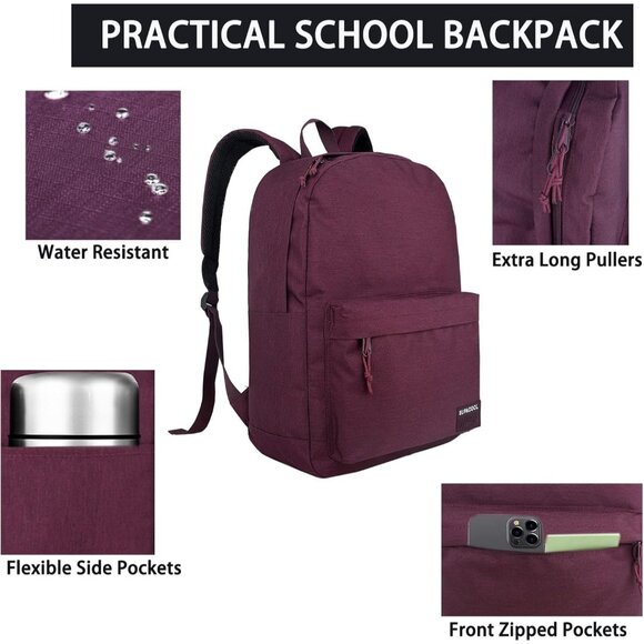 ? Women Red Casual Laptop Bag College USB Charging Port Lightweight Backpack main image 5